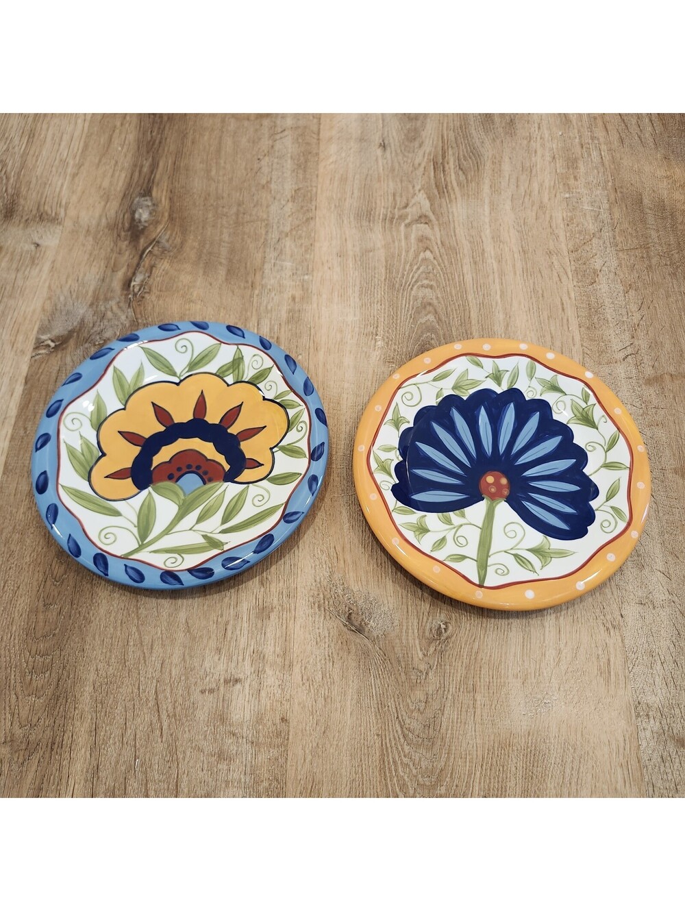 Pier 1 Hand Painted Earthenware 8.25” Salad/Dessert Plates, Set of 2, Floral
